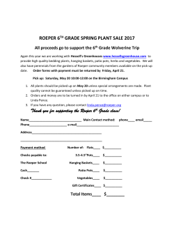 ROEPER 6TH GRADE SPRING PLANT SALE 2017 Thank you for