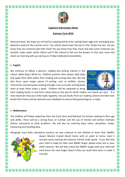 Explorers Information Sheet Summer Term 2016 Welcome back. We