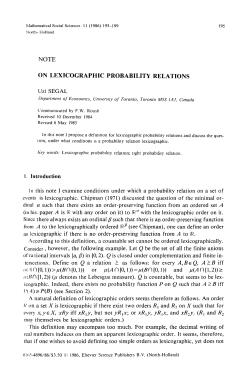 ON LEXICOGRAPHIC PROBABILITY RELATIONS Uzi SEGAL 1