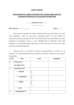 DRAFT FORMAT Authorization for creation of Primary User
