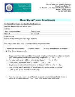 Shared Living Provider Questionnaire