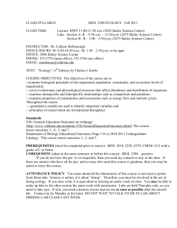 CLASS SYLLABUS BIOL 3300 ECOLOGY Fall 2011 CLASS TIME