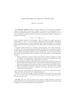 NOTES FOR WEEK 1 OF MATH 430: FORMAL LOGIC &sect;1. Opening