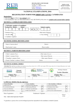 NATIONAL EXAMINATIONS, 2016 REGISTRATION FORM FOR