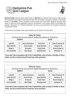 The Draw for the next round of Trophy/Plate games on 16 March is
