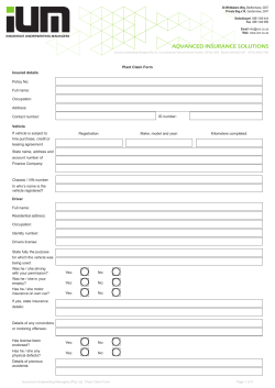 Plant Claims Form - Insurance Underwriting Managers