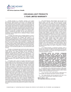 CIRCADIAN LIGHT PRODUCTS 5 YEAR LIMITED WARRANTY