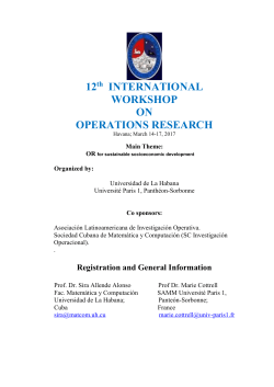 12 INTERNATIONAL WORKSHOP ON OPERATIONS RESEARCH