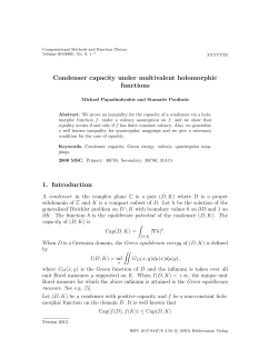 Condenser capacity under multivalent holomorphic functions 1