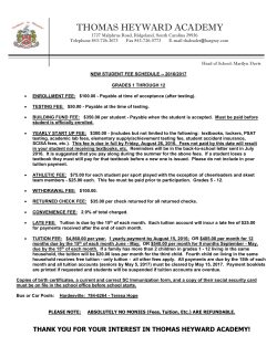 new student fee schedule -- 2016/2017