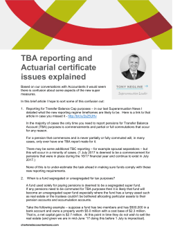TBA reporting and Actuarial certificate issues explained