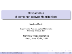 Critical value of some non-convex Hamiltonians