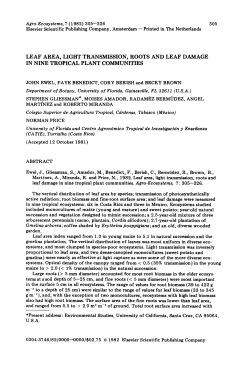 leaf area, light transmission, roots and leaf damage in nine