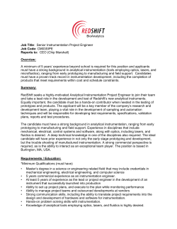 Senior Instrumentation Project Engineer Job Code: CM03SIPE