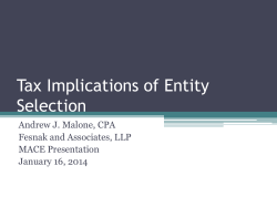 Tax Implications of Entity Selection