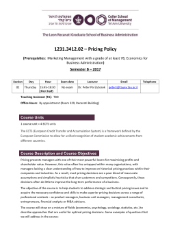 1231.3412.02 &ndash; Pricing Policy (Prerequisites: Marketing