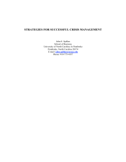 STRATEGIES FOR SUCCESSFUL CRISIS MANAGEMENT