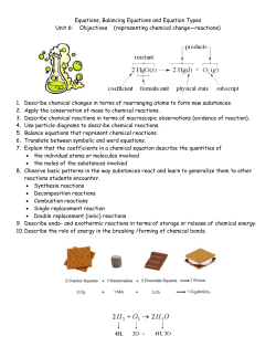 Equations, Balancing Equations and Equation Types Unit 6