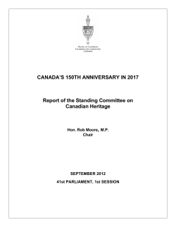 CANADA`S 150TH ANNIVERSARY IN 2017 Report of the Standing