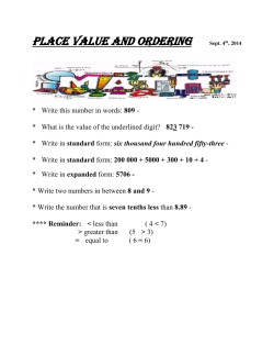 MATH NOTE 2 Place Value and Ordering