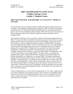 Sample ISBT 128 Implementation Plan for Facility C