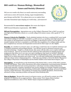BIO 106H-01: Human Biology, Biomedical Issues and Society