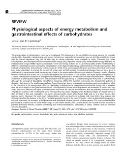 Physiological aspects of energy metabolism and