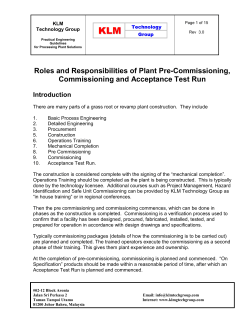 Roles and Responsibilities of Plant Commissioning