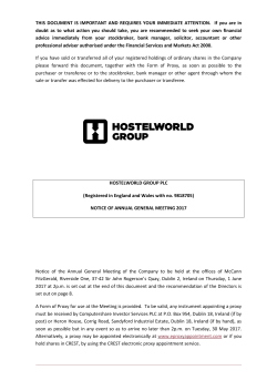 Notice of 2017 AGM - Hostelworld Group plc
