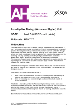 Investigative Biology (Advanced Higher) Unit SCQF: level 7 (8 SCQF