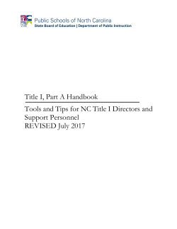 Title I, Part A Handbook Tools and Tips for Title I Directors