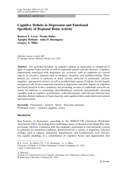 Cognitive Deficits in Depression and Functional Specificity of