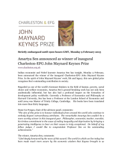 Amartya Sen announced as winner of inaugural