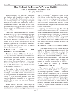 How To Limit An Executor`s Personal Liability For