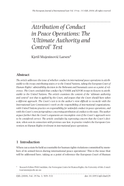 Attribution of Conduct in Peace Operations: The ` Ultimate Authority
