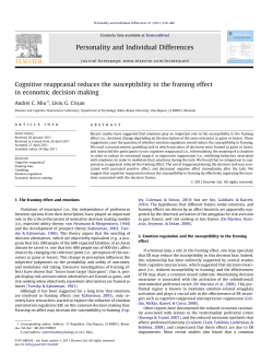 Cognitive reappraisal reduces the susceptibility to the framing effect
