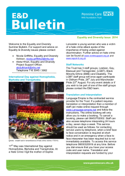 Equality and Diversity Issue 2014 Welcome to the Equality and