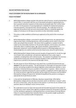 BELFAST METROPOLITAN COLLEGE POLICY STATEMENT ON