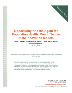 Opportunity Knocks Again for Population Health: Round Two in