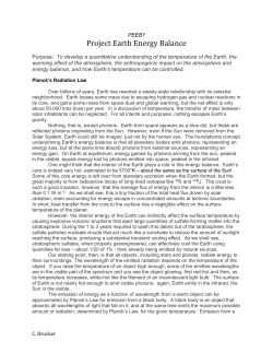 PEEB1 Project Earth Energy Balance Purpose: To develop a