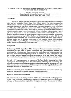 Review Of Start Up And First Year Of Operation Of Rogers Sugar