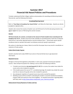 Summer 2017 Financial Aid Award Policies and