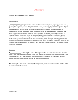 ATTACHMENT E INDEMNITY/INSURANCE CLAUSES (A8.400