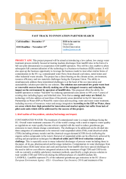 FAST TRACK TO INNOVATION PARTNER SEARCH Call deadline