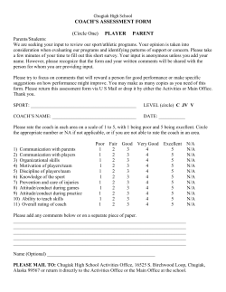 COACH`S ASSESSMENT FORM (Circle One) PLAYER PARENT