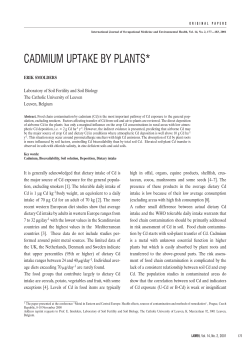 CADMIUM UPTAKE BY PLANTS*