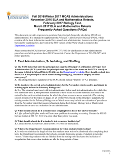 MCAS Test Administration Frequently Asked Questions Fall 2016