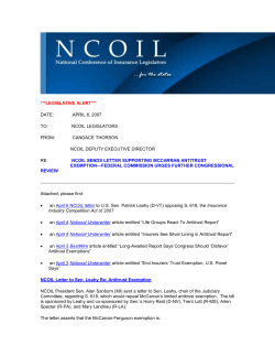 NCOIL Sends Letter Supporting McCarran Antitrust Exemption