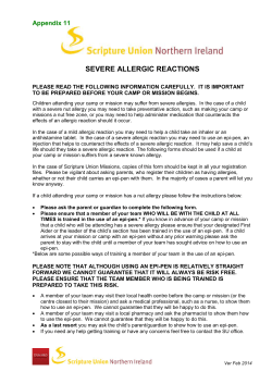 Advice on the use of epi-pens at Scripture Union Camps and Missions