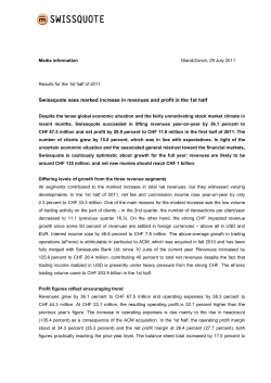 Swissquote sees marked increase in revenues and profit in the 1st half